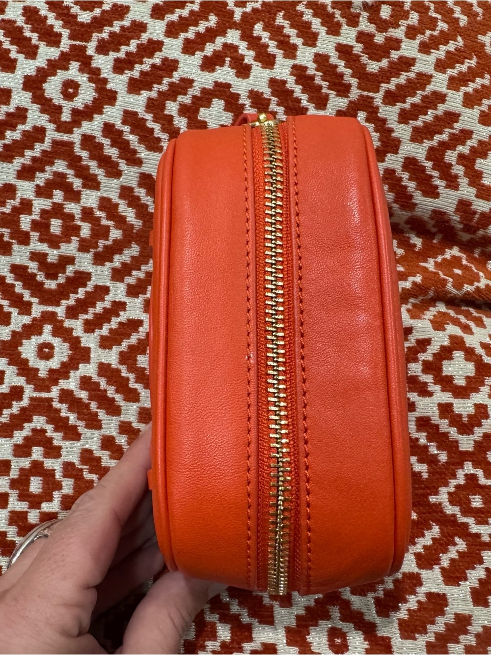 Tory Burch Orange Leather Mini Pouch Cosmetic Case 3x5 - Picture 6 of 7